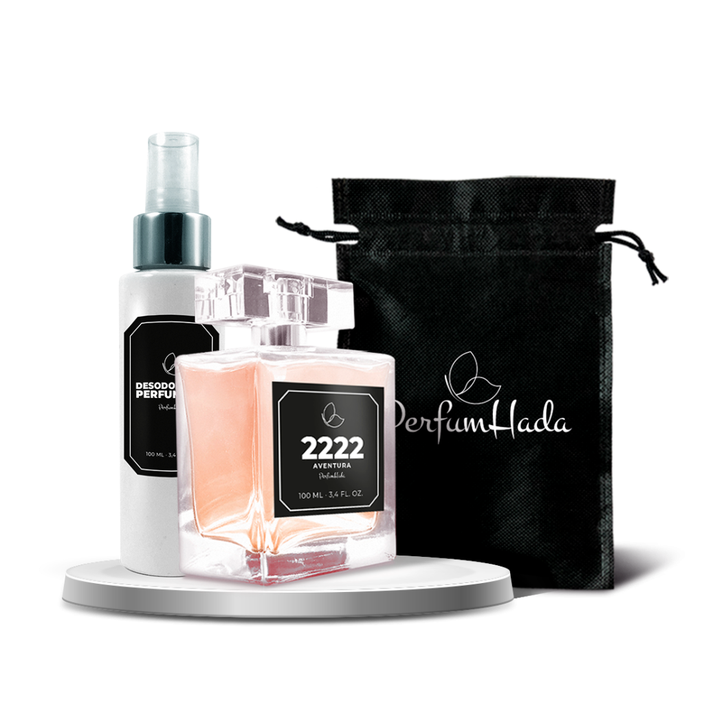 Imagen de presentación de un perfume nicho junto a un desodorante perfumado en una base circular de color gris
